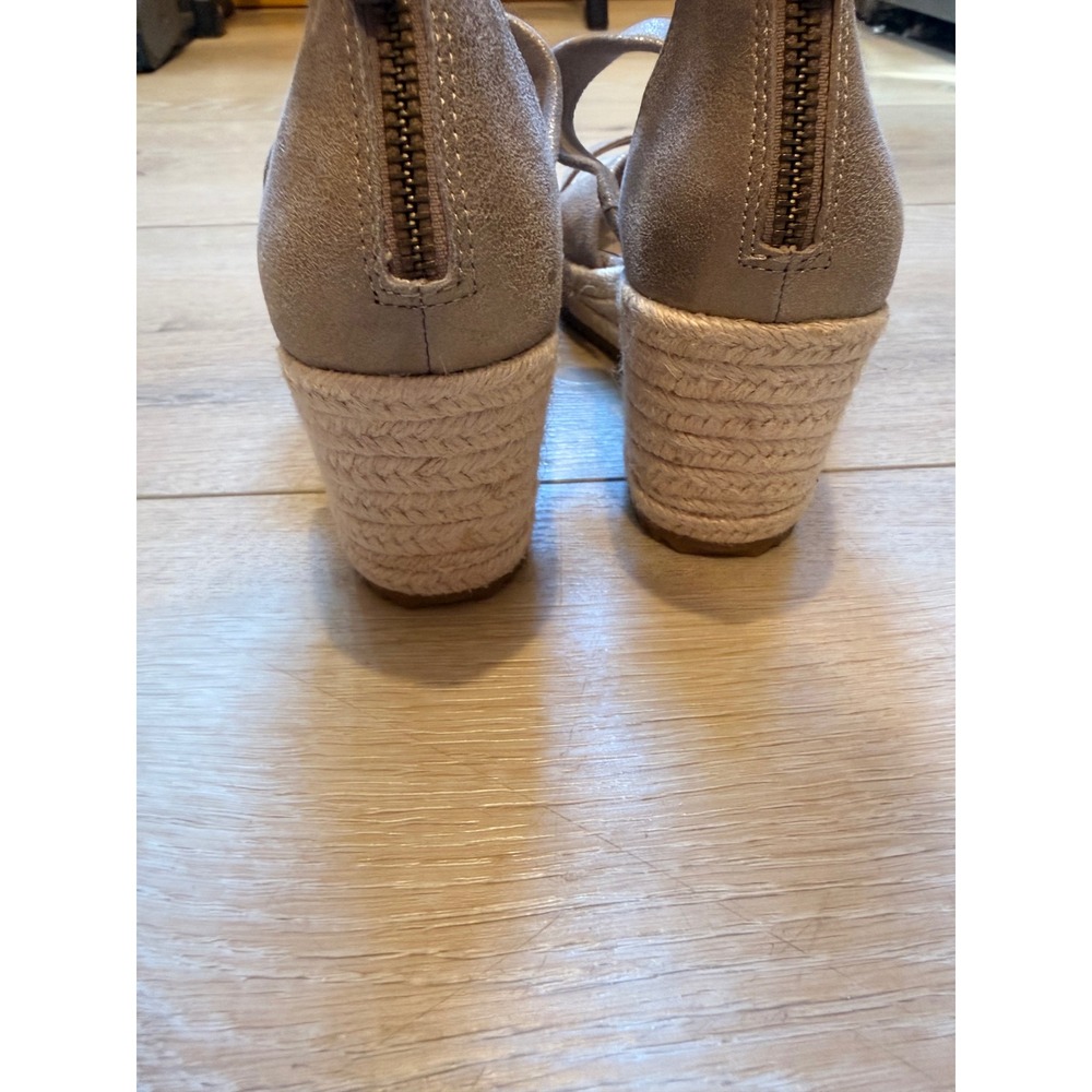 Eileen Fisher Willow Metallic Platinum Leather Espadrille Wedge Sandals size 6.5 - Picture 5 of 11